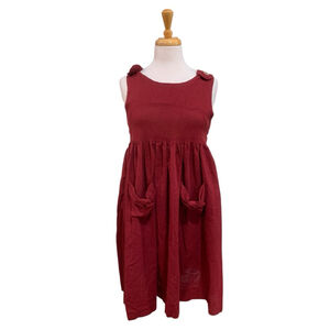 Vntg handmade Women's lightweight linen blend maroon Sleeveless baby doll Dress